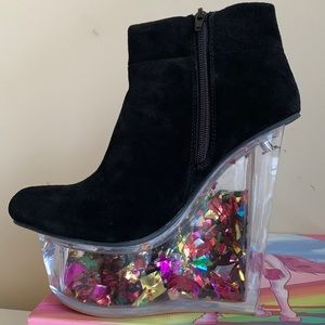 NEW Jeffrey Campbell Icy Black Suede Glitter Boots 8.5